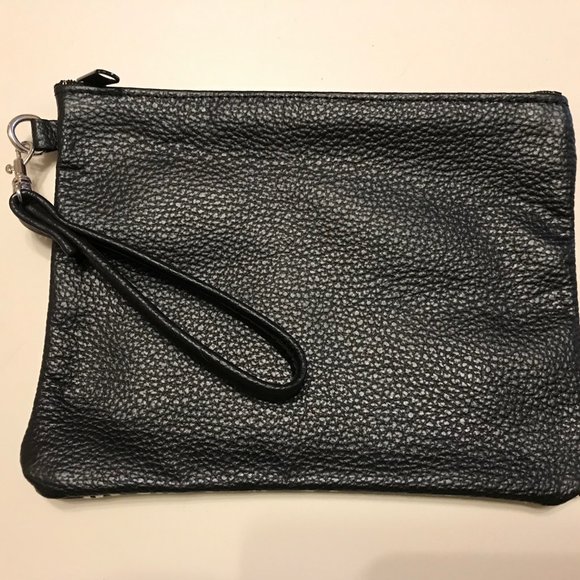 Black Leather Wristlet with Damask Floral Pattern - Picture 2 of 5